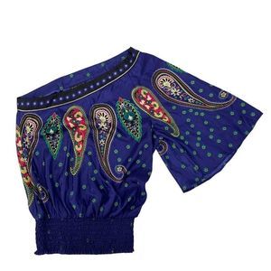 Womens Rampage M Top One Shoulder Angel Sleeve Boho Paisley Smock 3692